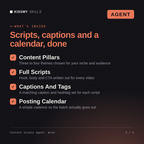 What's inside the Content Studio Agent, Wren AI agent: Content Pillars, Full Scripts, Captions And Tags, Posting Calendar