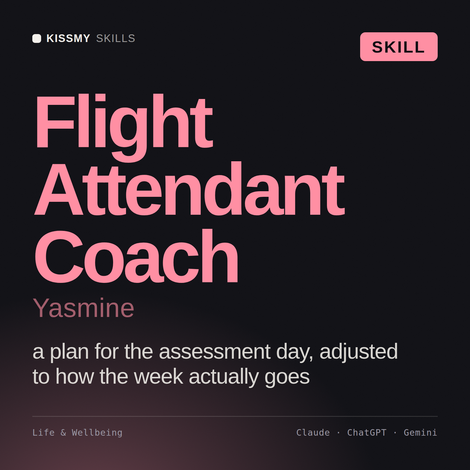 Flight Attendant Coach, Yasmine AI skill by KissMySkills, cover