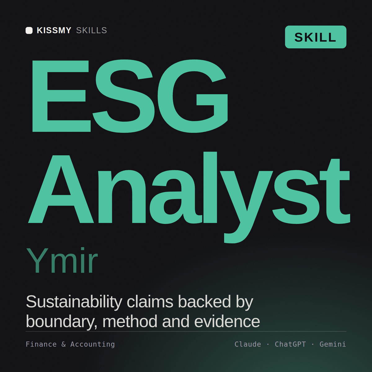 ESG Analyst, Ymir AI skill by KissMySkills, cover