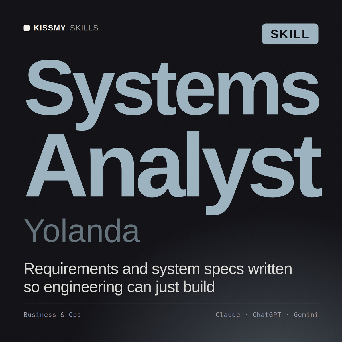 Systems Analyst, Yolanda AI skill by KissMySkills, cover