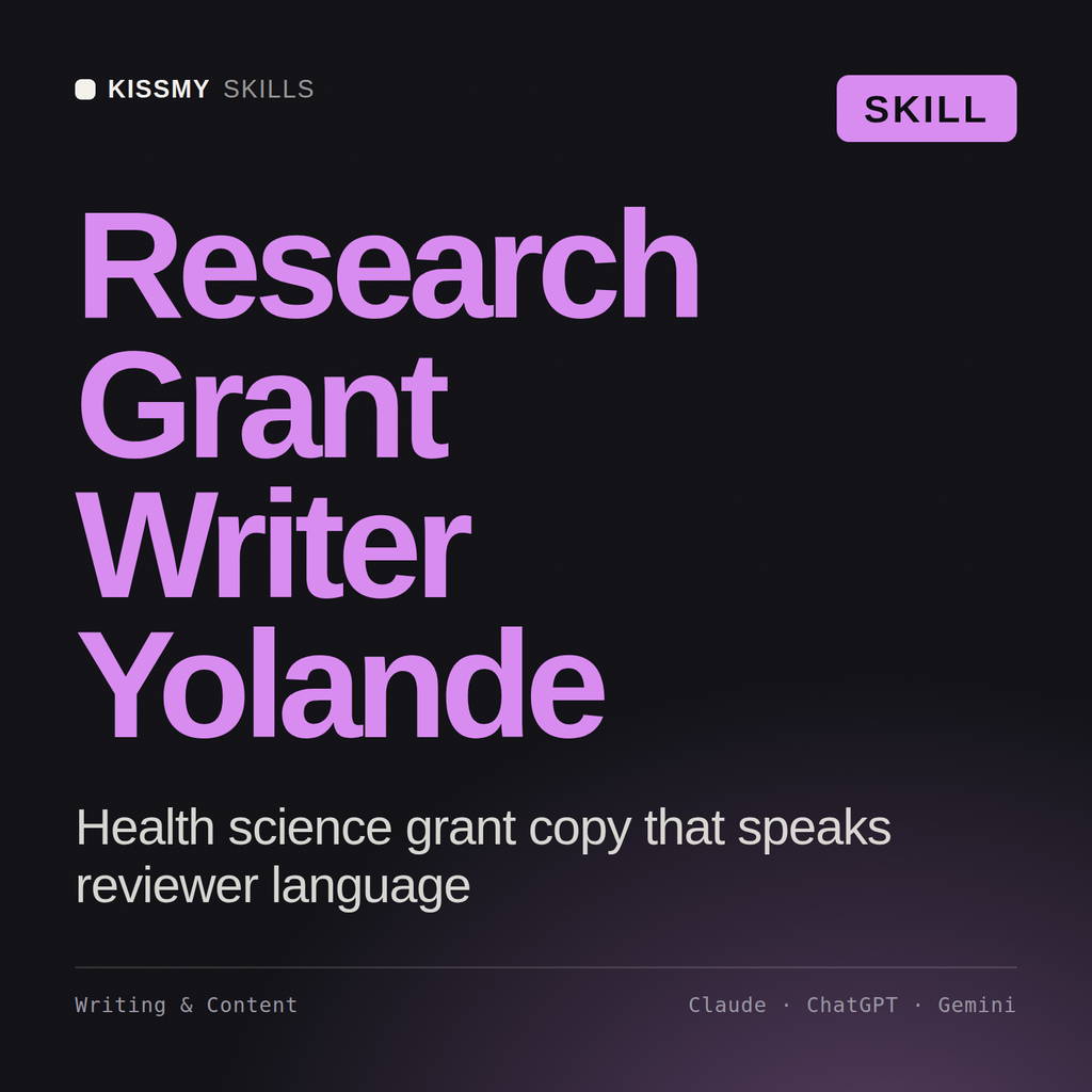 Research Grant Writer, Yolande AI skill by KissMySkills, cover