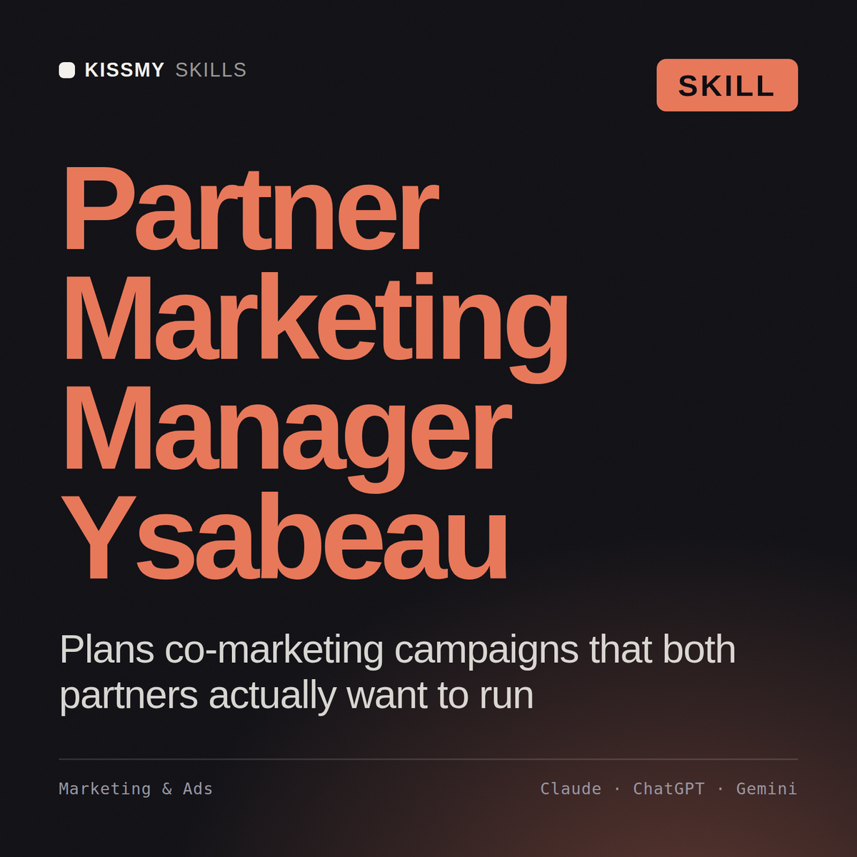 Partner Marketing Manager, Ysabeau AI skill by KissMySkills, cover