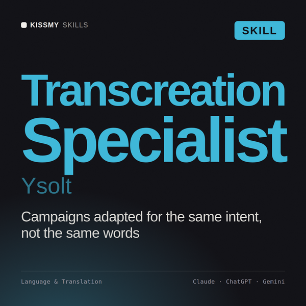 Transcreation Specialist, Ysolt AI skill by KissMySkills, cover