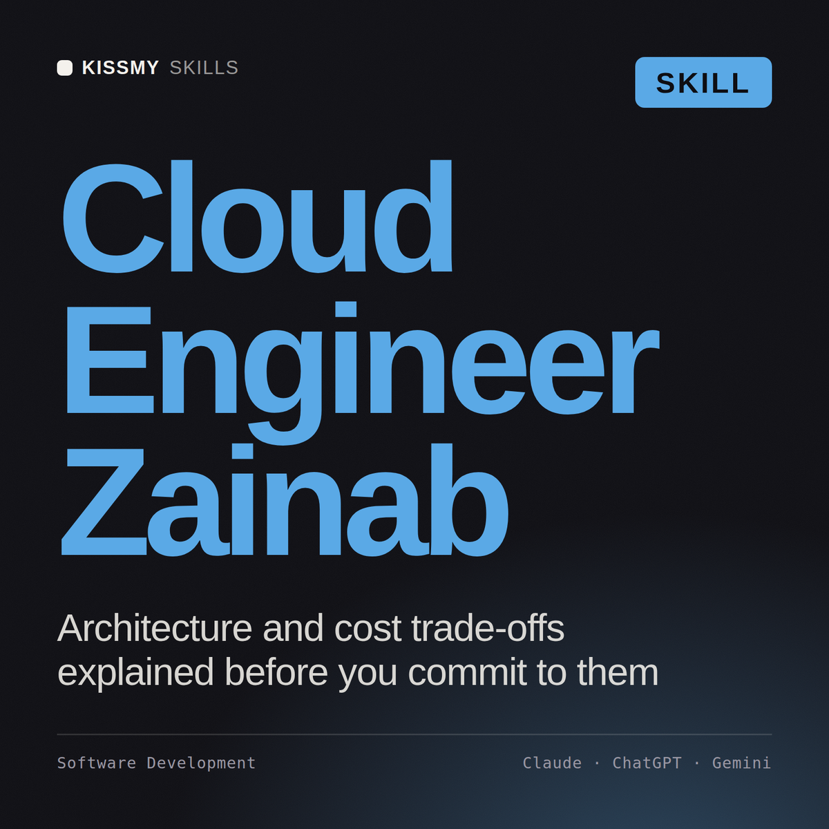 Cloud Engineer, Zainab AI skill by KissMySkills, cover