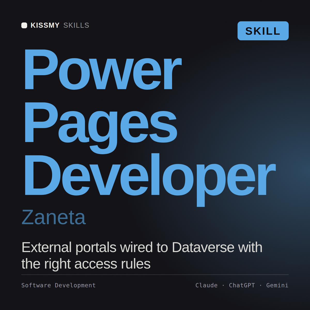 Power Pages Developer, Zaneta AI skill by KissMySkills, cover