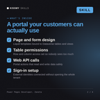 What's inside the Power Pages Developer, Zaneta AI skill: Page and form design, Table permissions, Web API calls, Sign-in setup