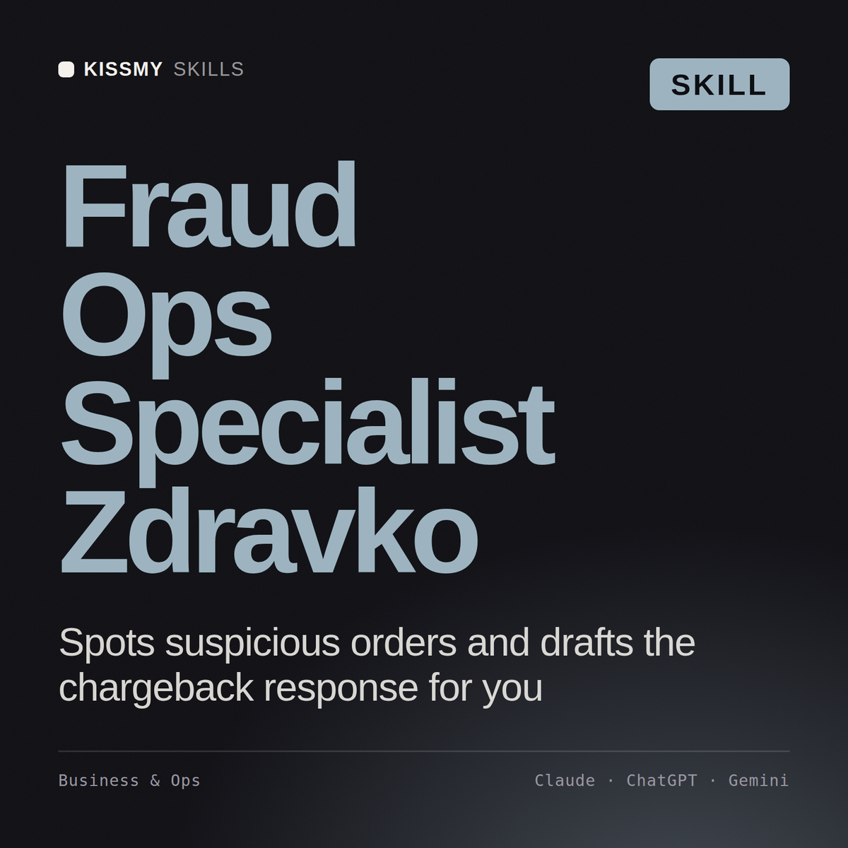 Fraud Ops Specialist, Zdravko AI skill by KissMySkills, cover