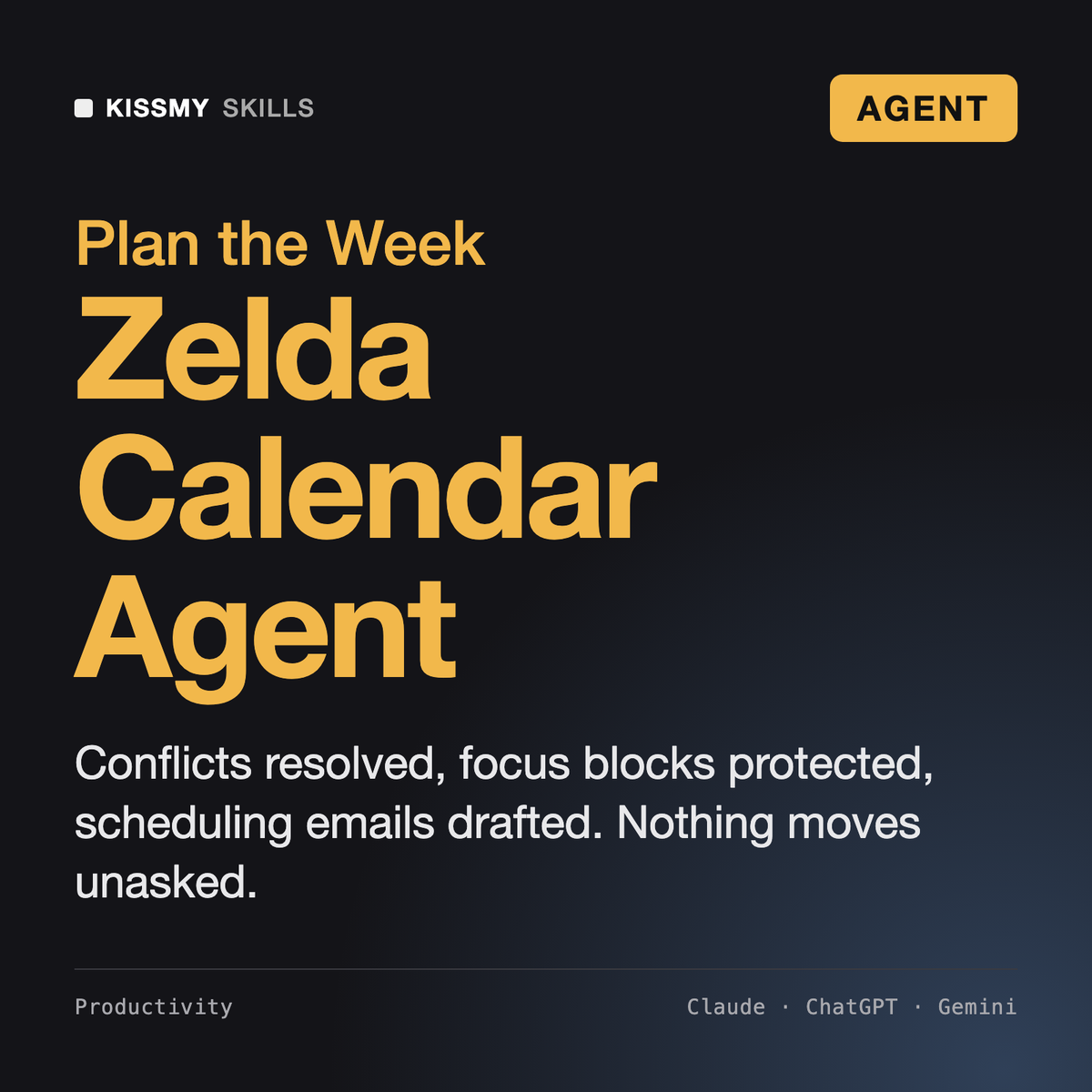 Zelda - AI Scheduling Assistant Agent by KissMySkills, cover