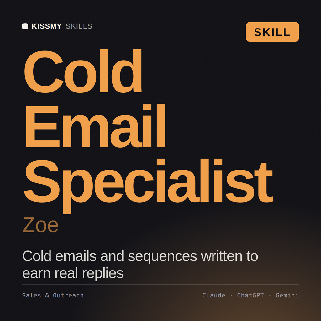 Cold Email Specialist, Zoe AI skill by KissMySkills, cover