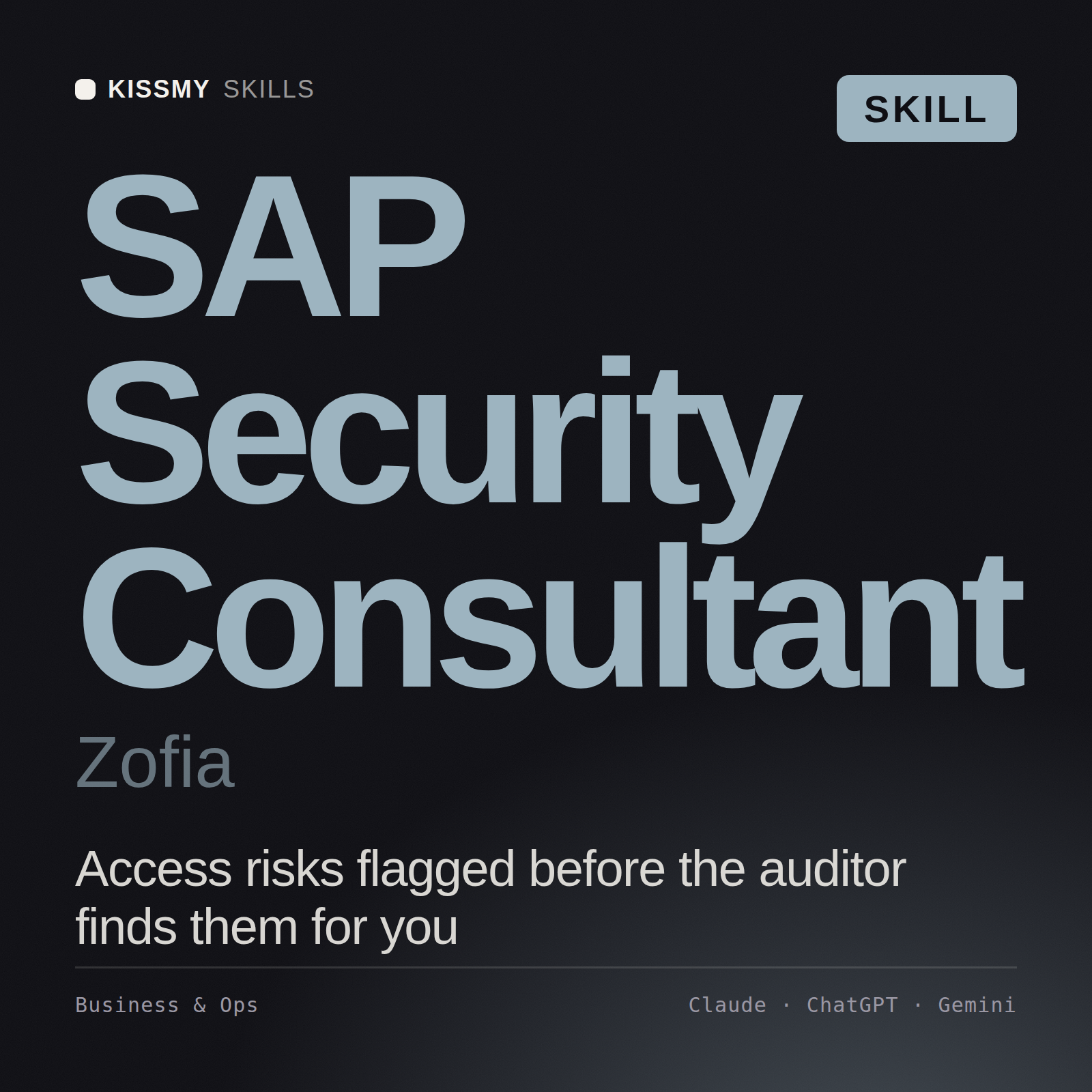 SAP Security Consultant, Zofia AI skill by KissMySkills, cover