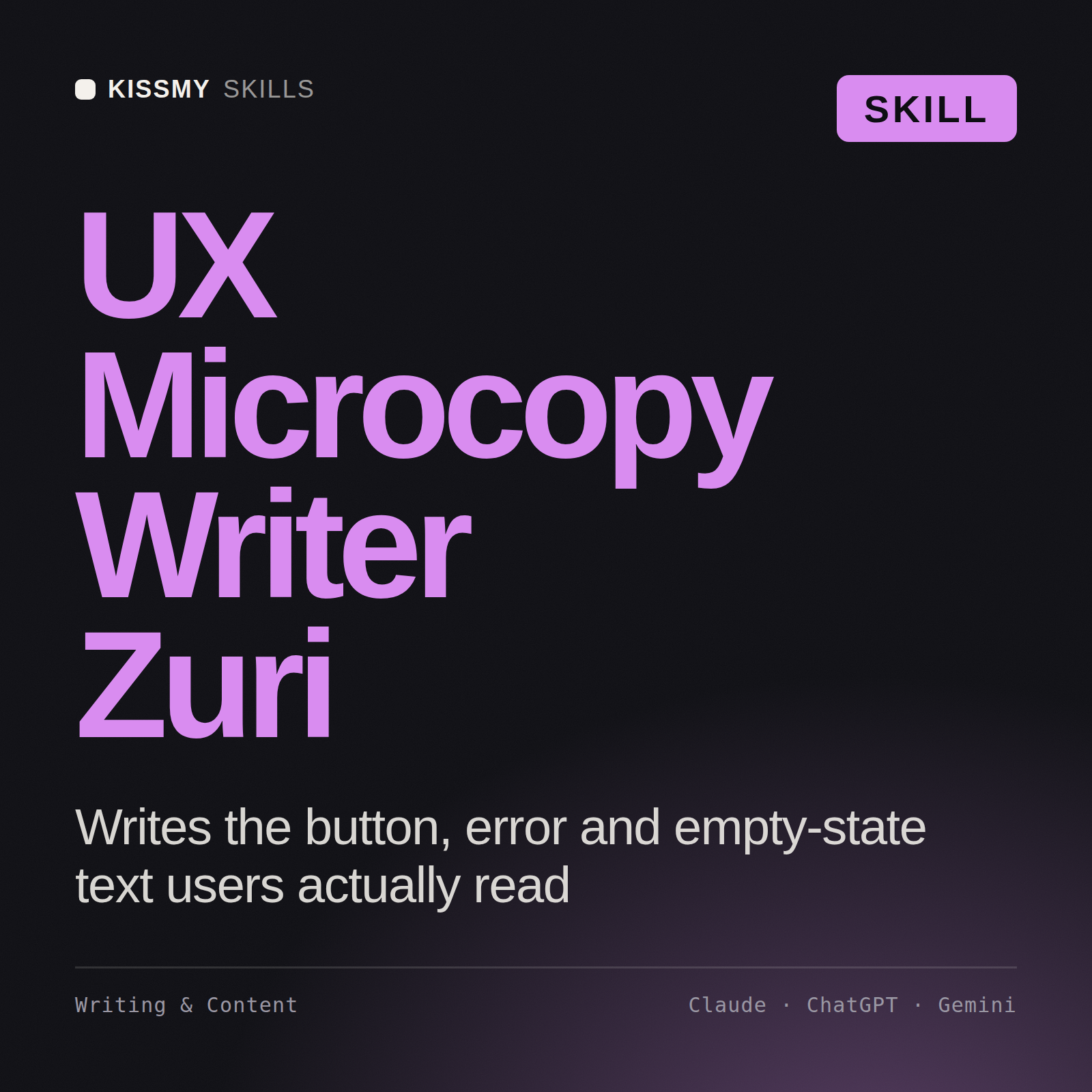 UX Microcopy Writer, Zuri AI skill by KissMySkills, cover