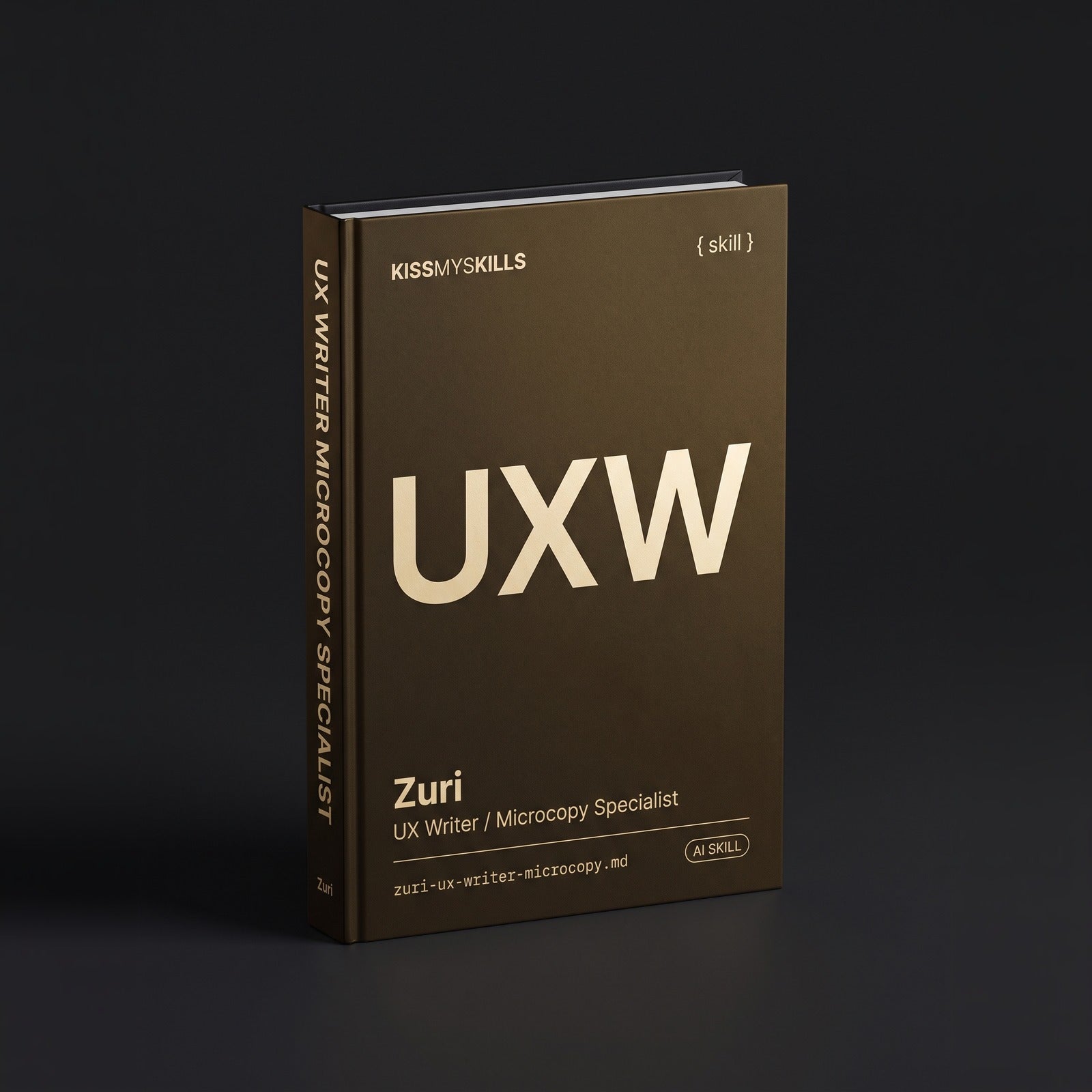 UX Writer / Microcopy Specialist Claude skill by KissMySkills, hardcover volume cover